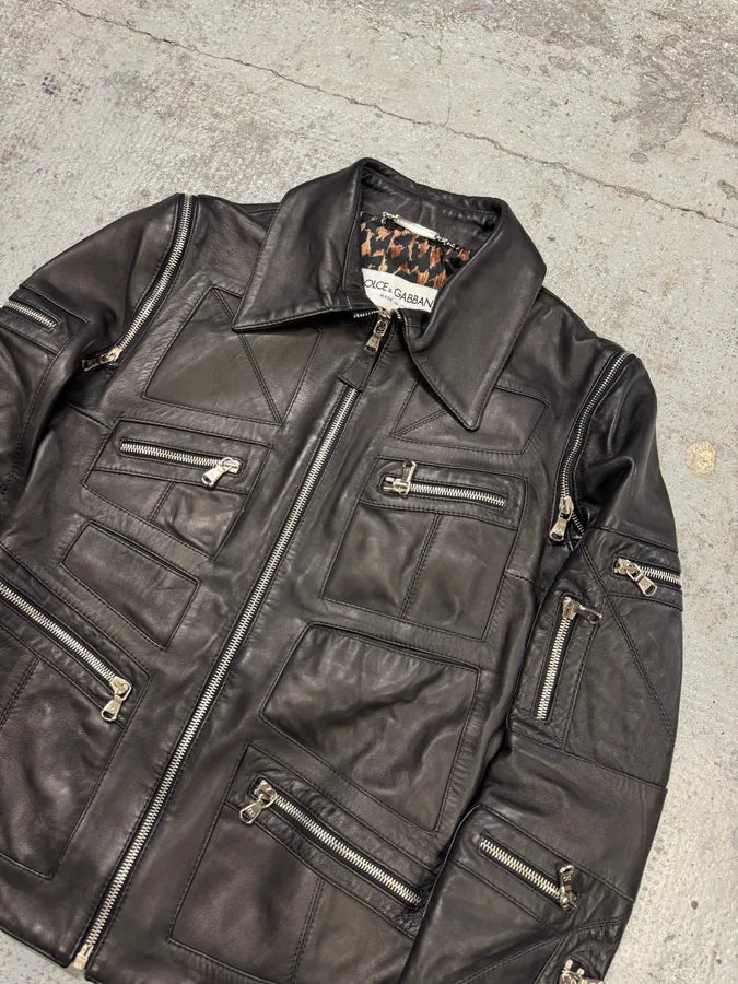 SS2002 Dolce & Gabbana Multi-Zip Cropped Leather Jacket cWjVeDR 4
