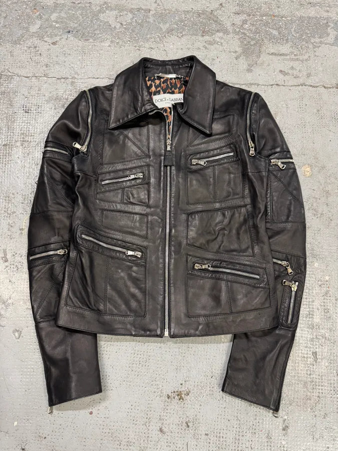 SS2002 Dolce & Gabbana Multi-Zip Cropped Leather Jacket cWjVeDR 8