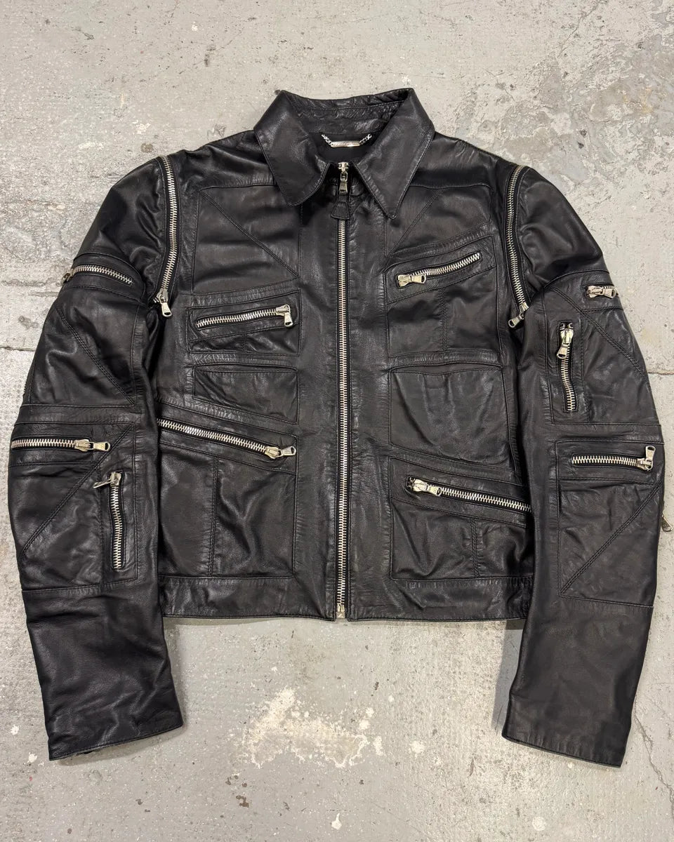 SS2002 Dolce & Gabbana Multi-Zip Cropped Leather Jacket WRBhDXH 0