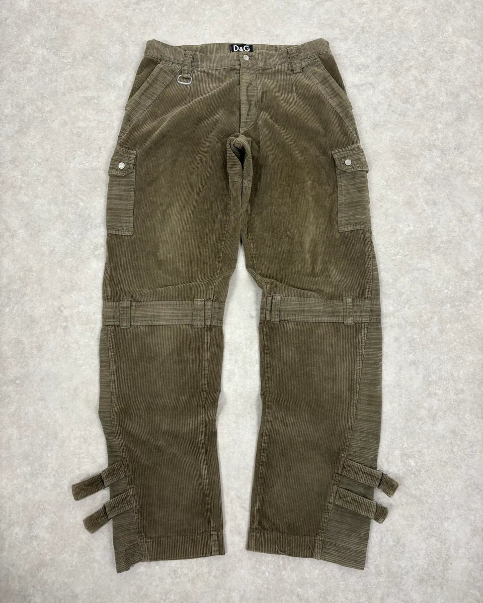SS2002 Dolce & Gabbana Olive Green Cargo Utility Cordurroy Pants avTazeX 0