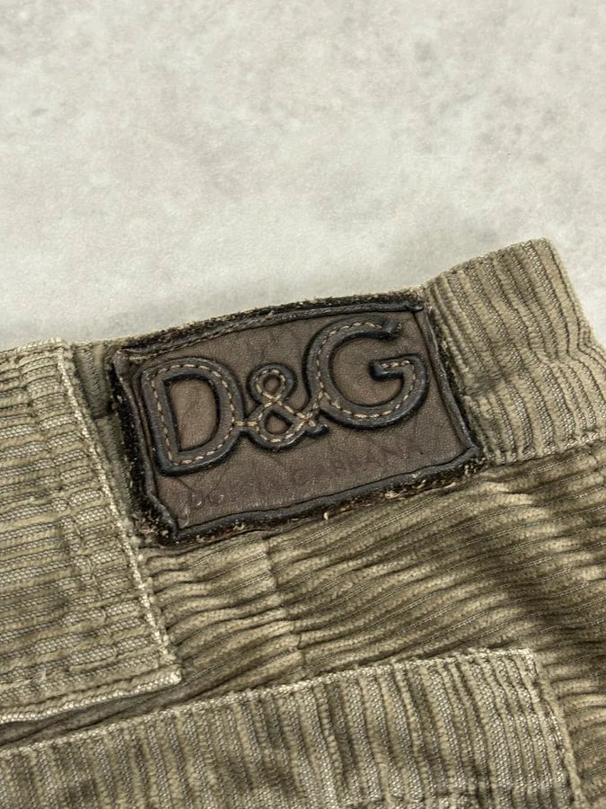 SS2002 Dolce & Gabbana Olive Green Cargo Utility Cordurroy Pants avTazeX 10
