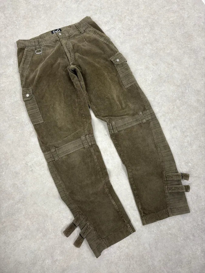 SS2002 Dolce & Gabbana Olive Green Cargo Utility Cordurroy Pants avTazeX 4