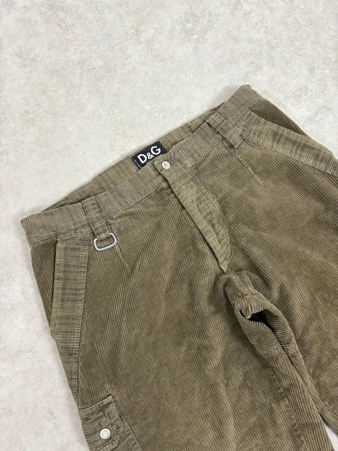 SS2002 Dolce & Gabbana Olive Green Cargo Utility Cordurroy Pants avTazeX 5