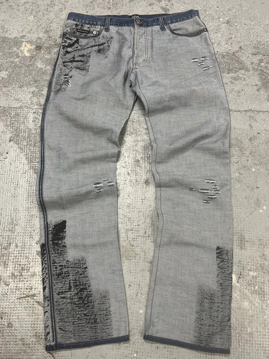 SS2002 Dolce & Gabbana Reversed Painted Effect Denim Jeans XVHkGKx 0