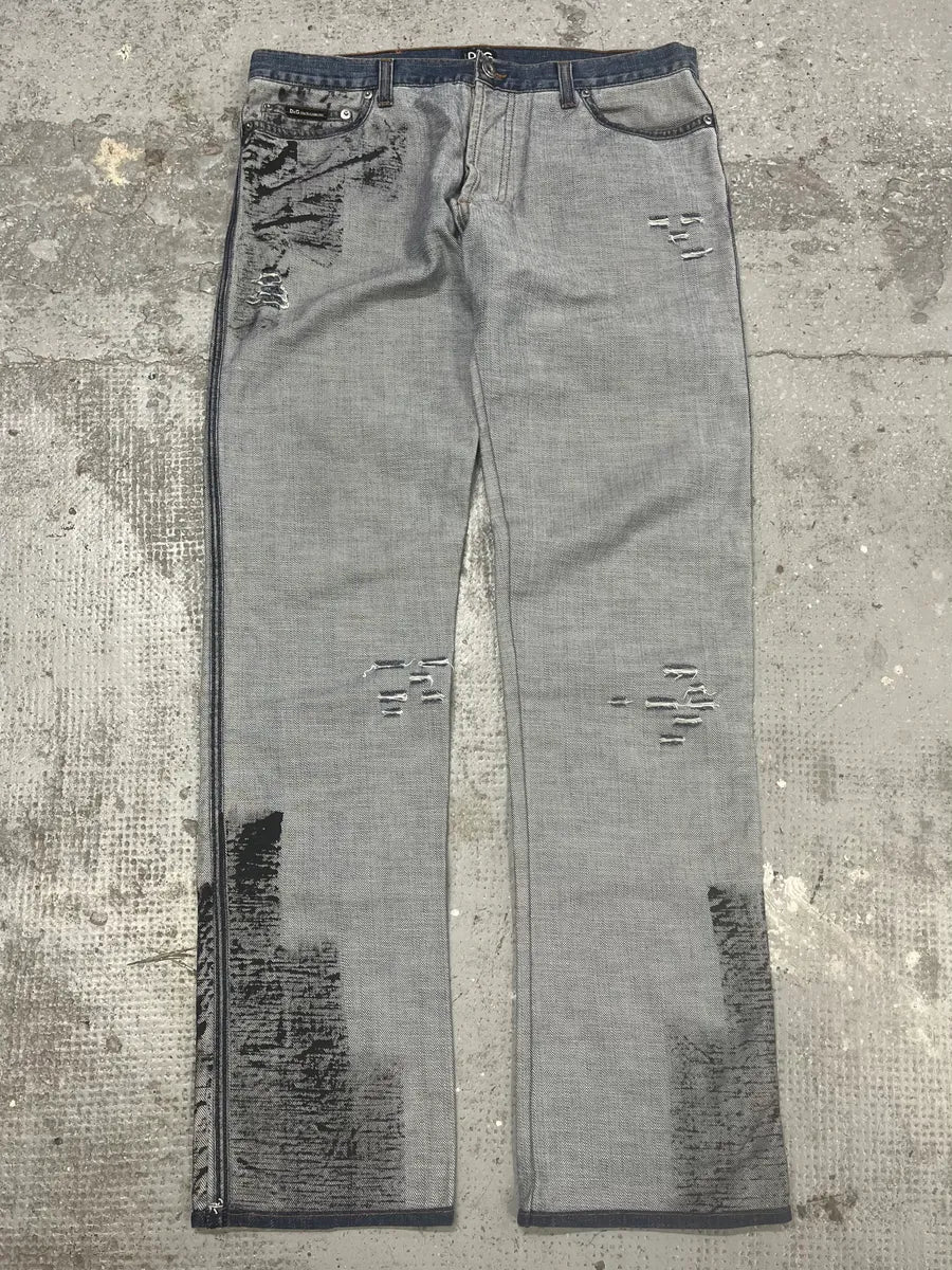 SS2002 Dolce & Gabbana Reversed Painted Effect Denim Jeans XVHkGKx 4