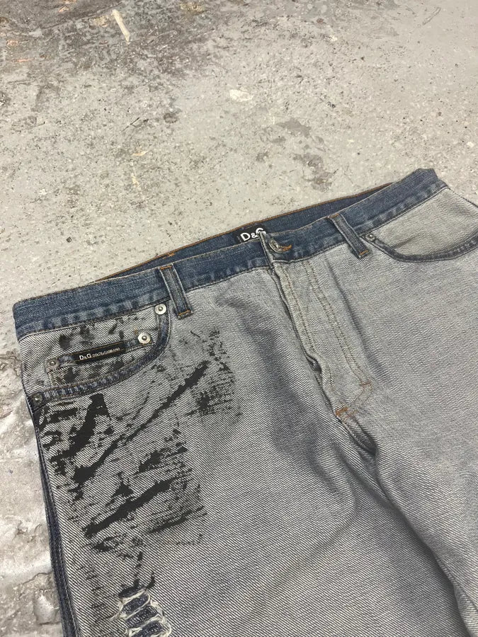 SS2002 Dolce & Gabbana Reversed Painted Effect Denim Jeans XVHkGKx 5