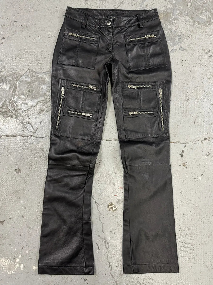SS2002 Dolce & Gabbana Zip Utility Black Leather Pants (XS/S) mytCYhk 0