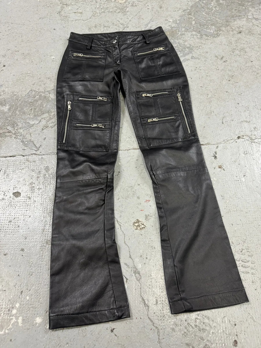 SS2002 Dolce & Gabbana Zip Utility Black Leather Pants (XS/S) mytCYhk 3