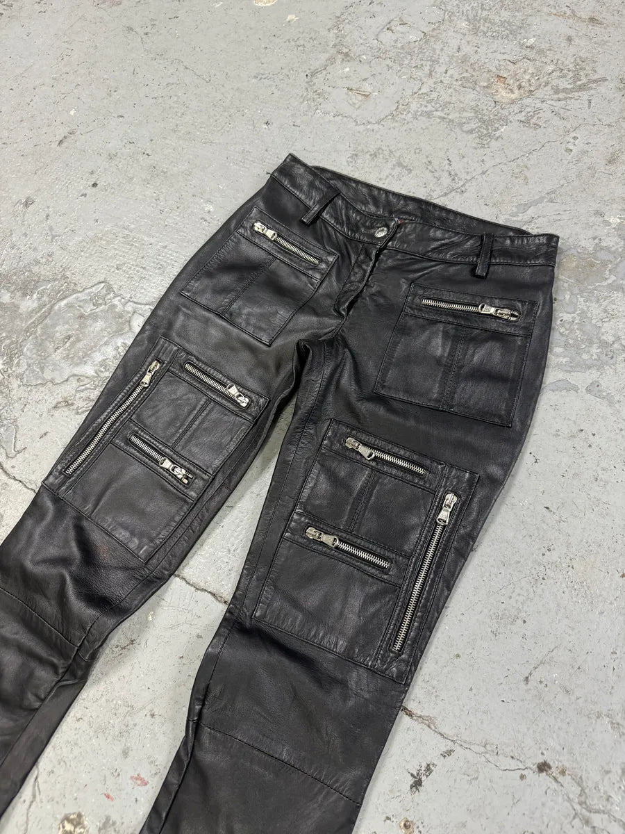 SS2002 Dolce & Gabbana Zip Utility Black Leather Pants (XS/S) mytCYhk 5