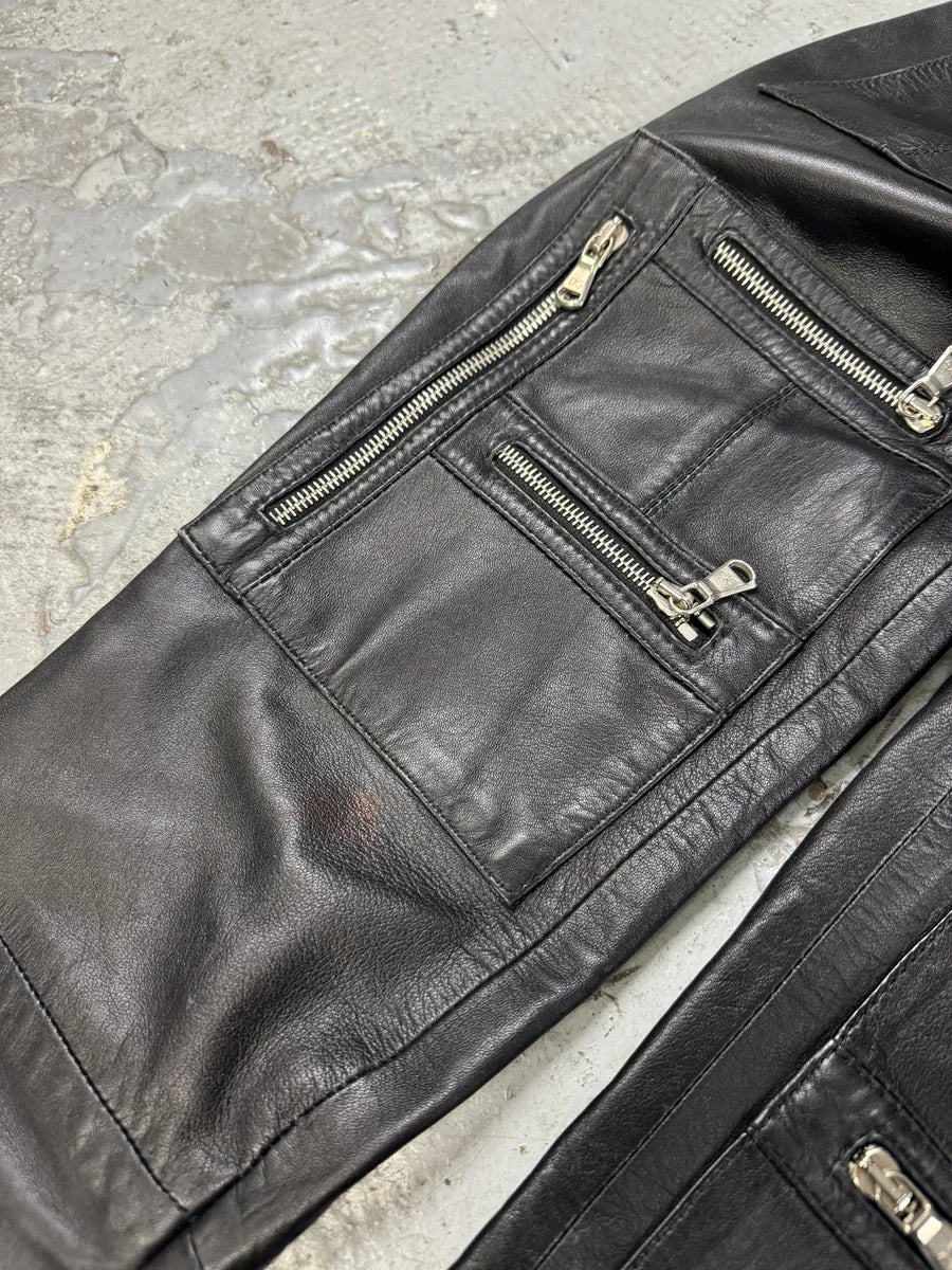 SS2002 Dolce & Gabbana Zip Utility Black Leather Pants (XS/S) mytCYhk 7