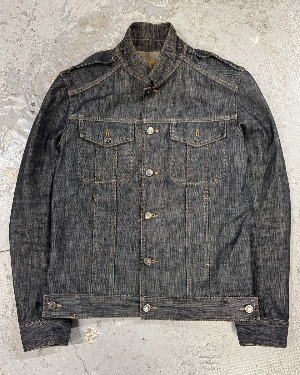 SS2002 Gucci Tom Ford Biker Raw Grey Denim Jacket (S) 0