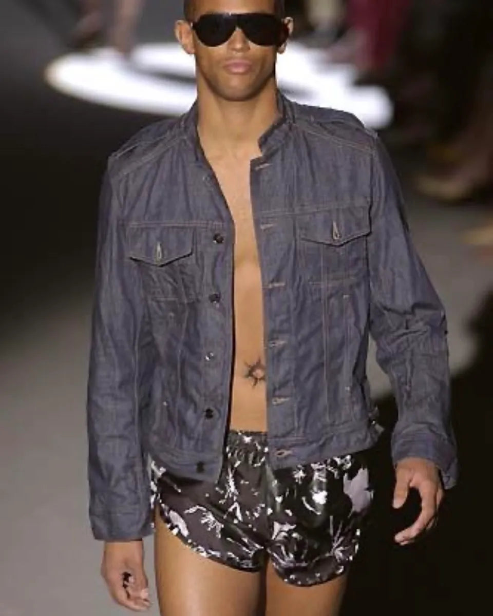 SS2002 Gucci Tom Ford Biker Raw Grey Denim Jacket (S) 1