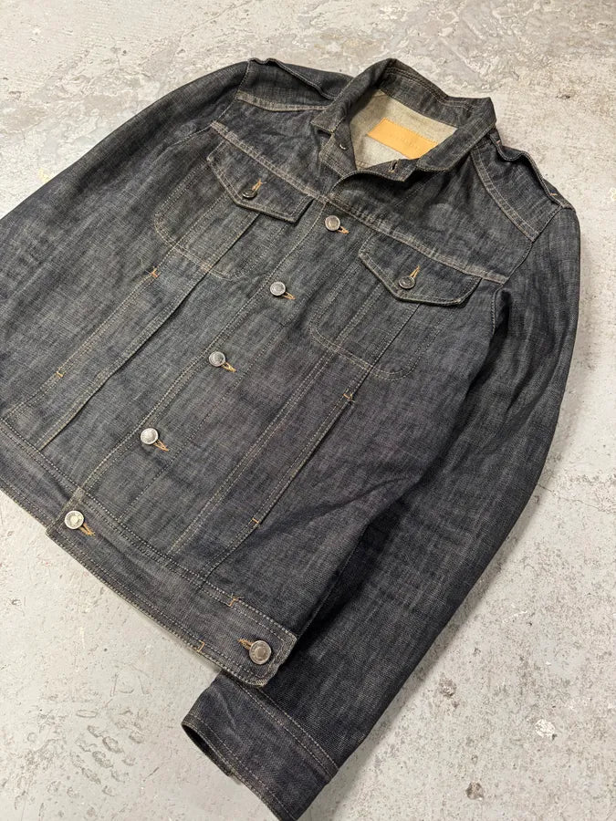 SS2002 Gucci Tom Ford Biker Raw Grey Denim Jacket (S) 2