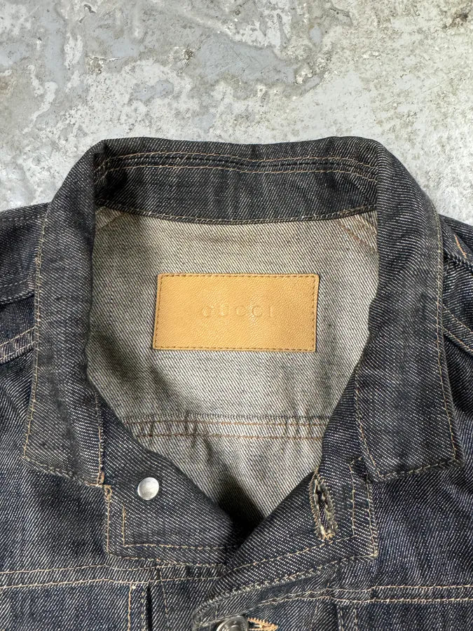 SS2002 Gucci Tom Ford Biker Raw Grey Denim Jacket (S) 9
