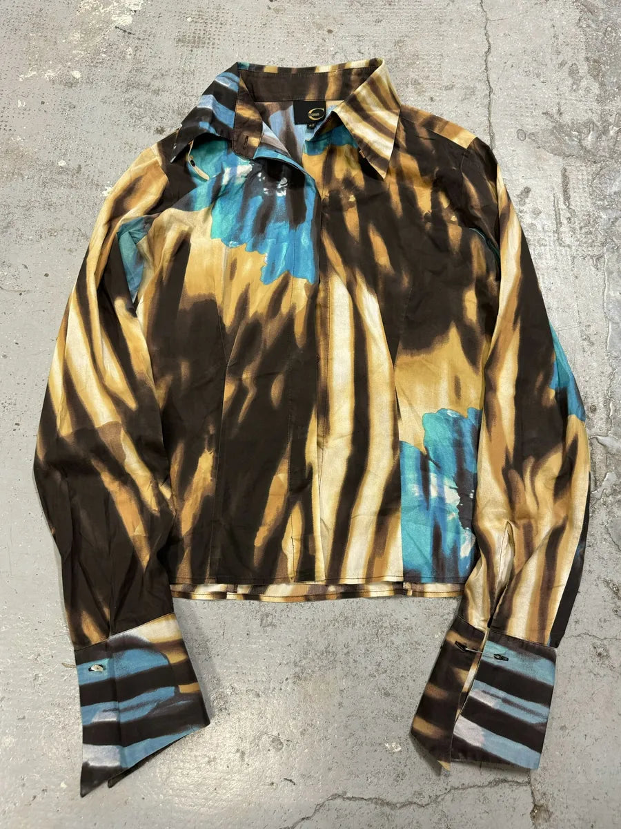 SS2002 Just Cavalli Psychedelic Hallucination Blue Flowers Shirt nINoECu 0