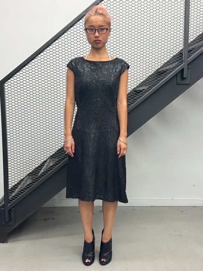SS2002 Plein Sud Black Embroidered Leather Dress JnGoUMM 2