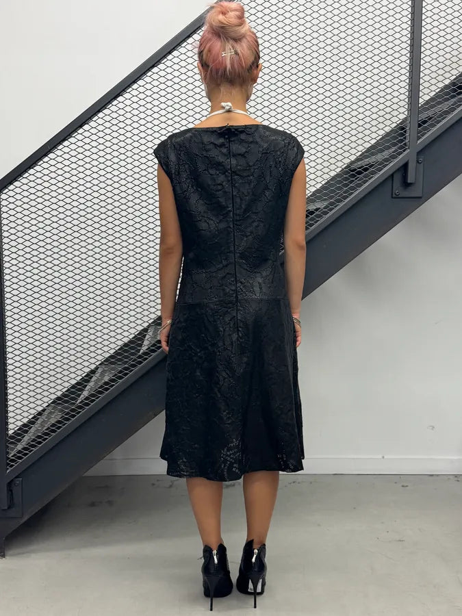 SS2002 Plein Sud Black Embroidered Leather Dress JnGoUMM 3