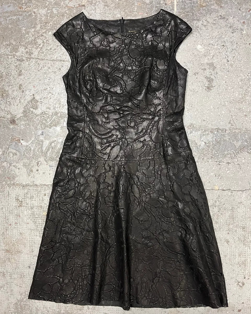 SS2002 Plein Sud Black Embroidered Leather Dress (M) JnGoUMM 0