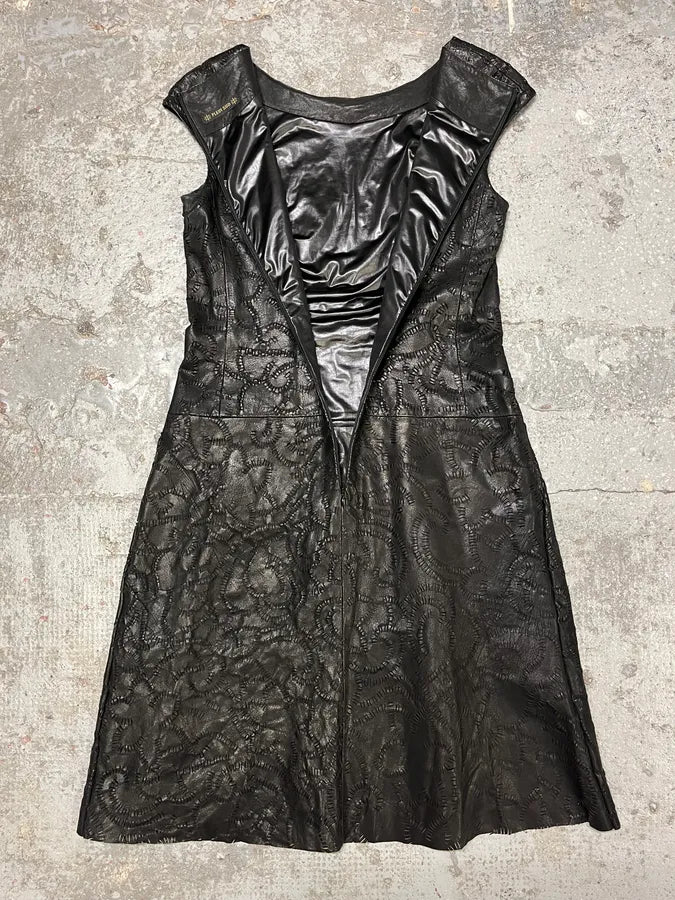 SS2002 Plein Sud Black Embroidered Leather Dress (M) JnGoUMM 1