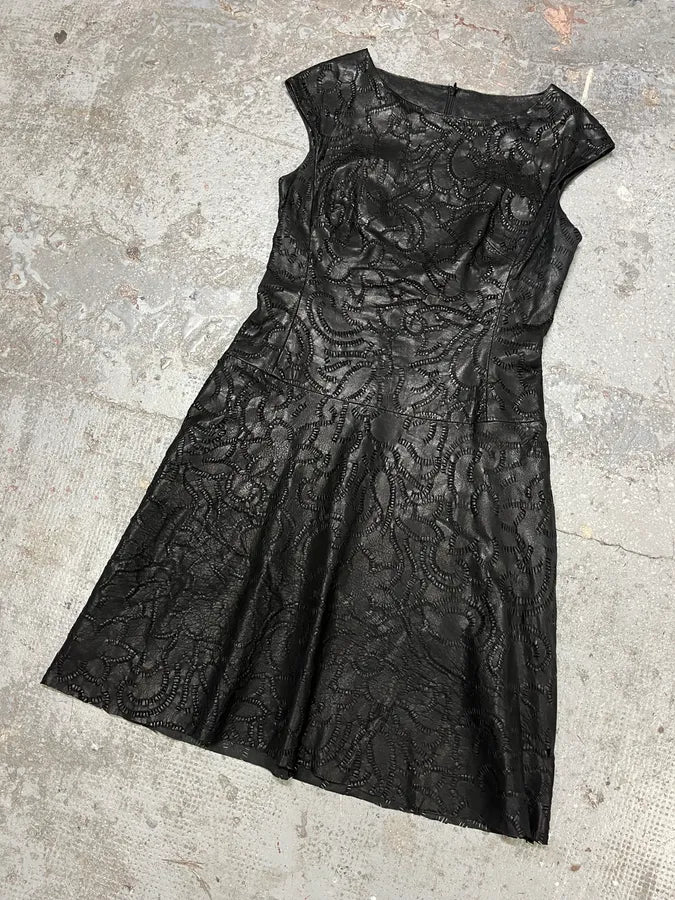 SS2002 Plein Sud Black Embroidered Leather Dress JnGoUMM 4