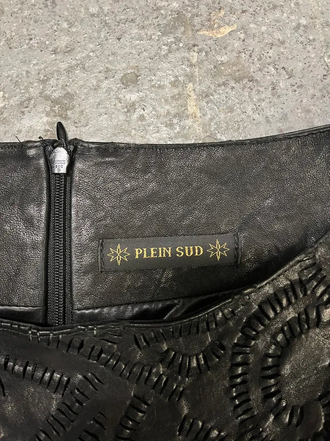 SS2002 Plein Sud Black Embroidered Leather Dress (M) JnGoUMM 3