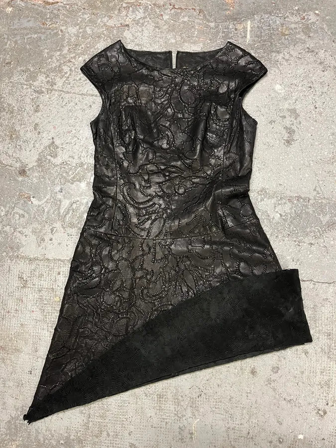 SS2002 Plein Sud Black Embroidered Leather Dress (M) JnGoUMM 4