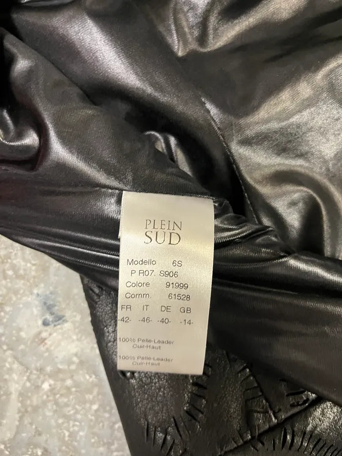 SS2002 Plein Sud Black Embroidered Leather Dress (M) JnGoUMM 5