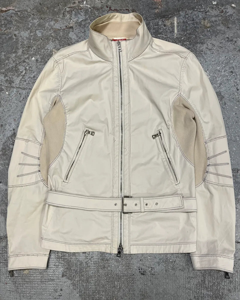 SS2002 Prada Beige Light Belted Zip-up Jacket qomTzWJ 0