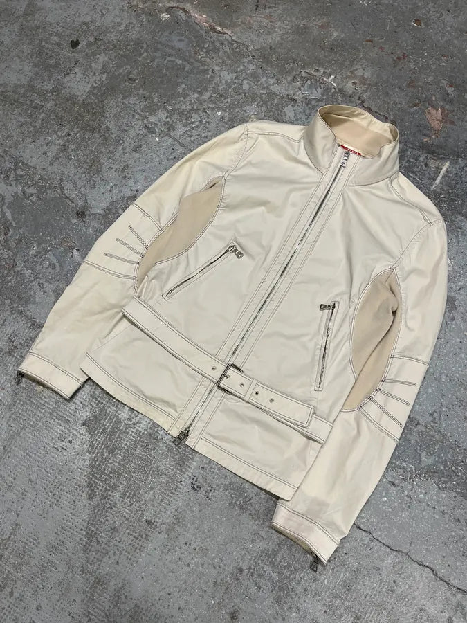SS2002 Prada Beige Light Belted Zip-up Jacket qomTzWJ 1