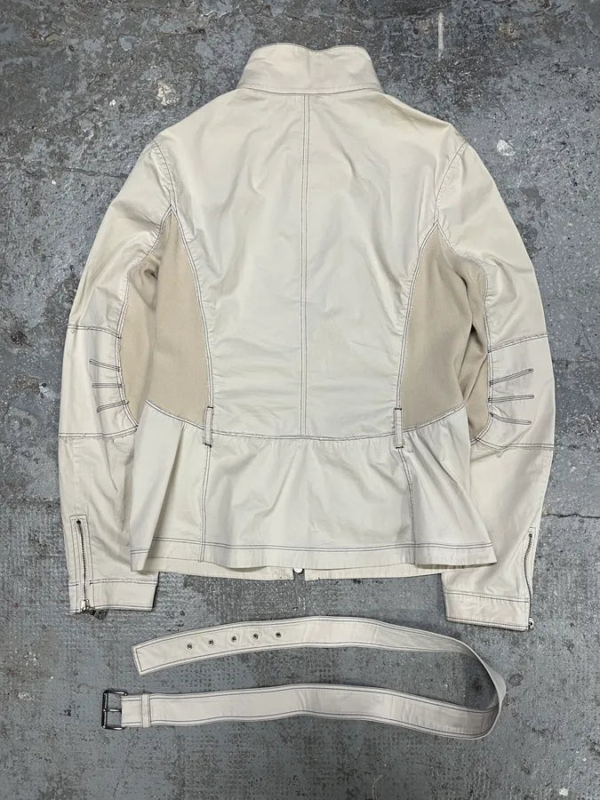 SS2002 Prada Beige Light Belted Zip-up Jacket qomTzWJ 5