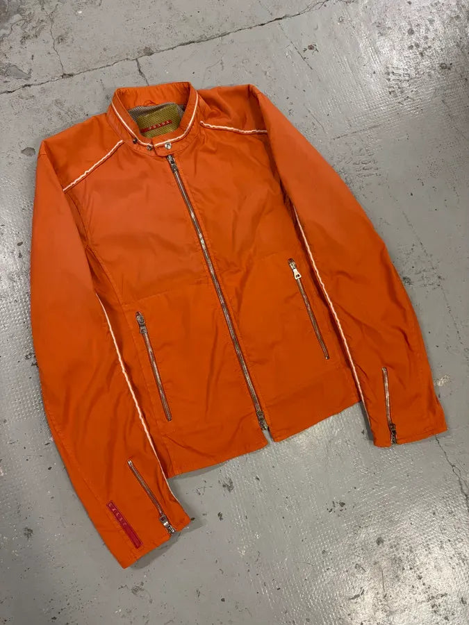 SS2002 Prada Orange Nylon Biker Jacket lpLIaig 3