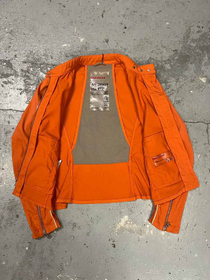 SS2002 Prada Orange Nylon Biker Jacket leYlWSU 7