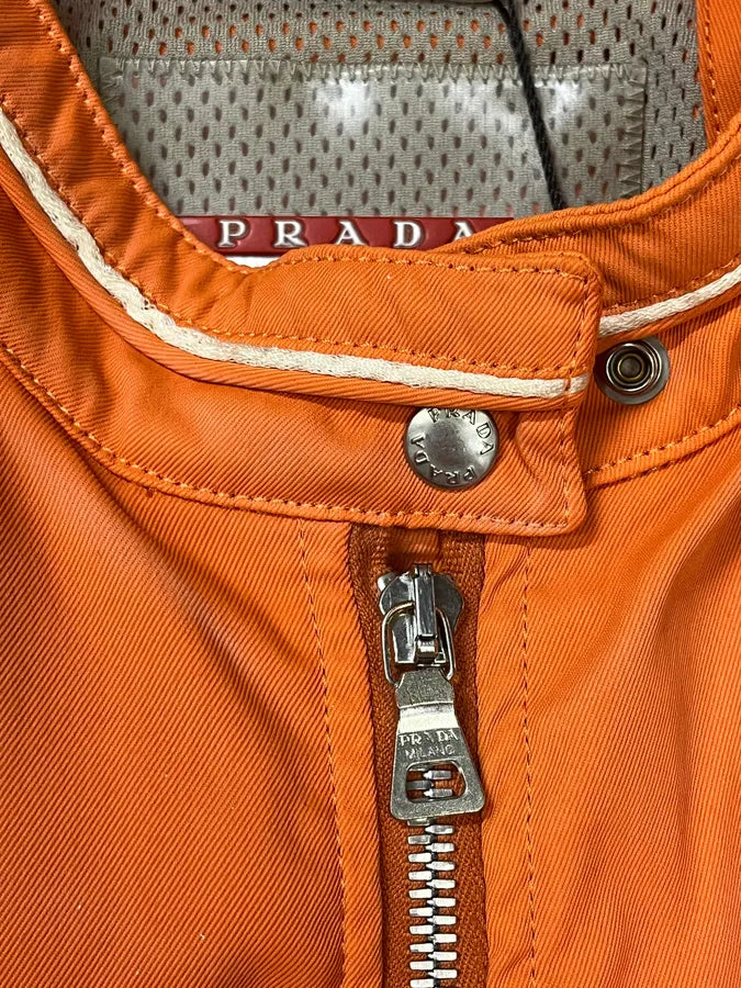 SS2002 Prada Orange Nylon Biker Jacket leYlWSU 6