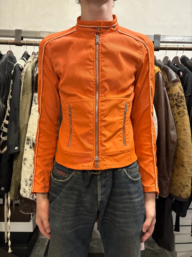 SS2002 Prada Orange Nylon Biker Jacket leYlWSU 1