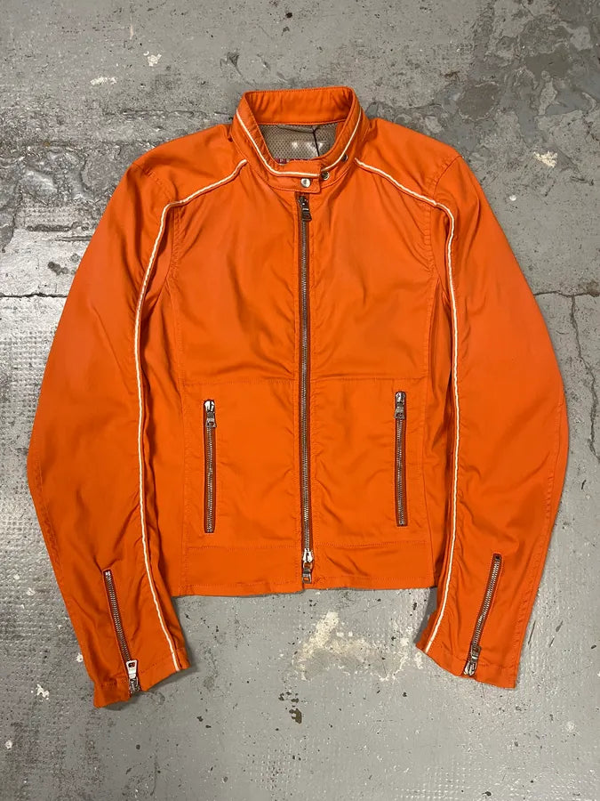 SS2002 Prada Orange Nylon Biker Jacket leYlWSU 0