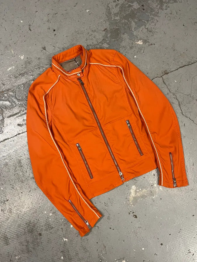 SS2002 Prada Orange Nylon Biker Jacket leYlWSU 4