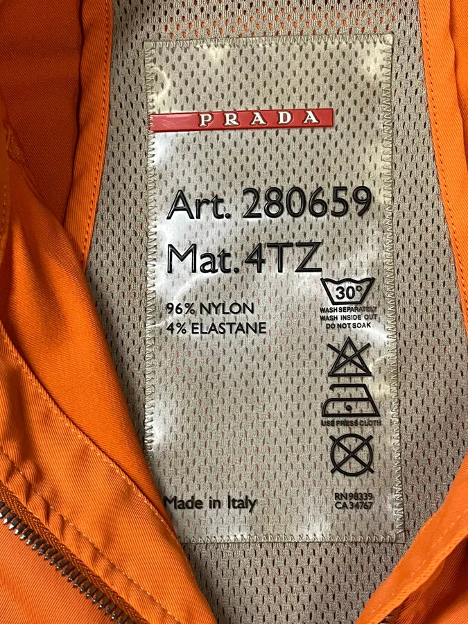 SS2002 Prada Orange Nylon Biker Jacket leYlWSU 10