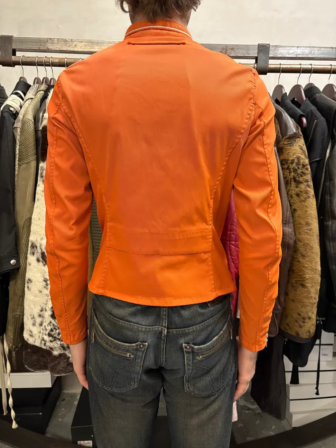 SS2002 Prada Orange Nylon Biker Jacket leYlWSU 2