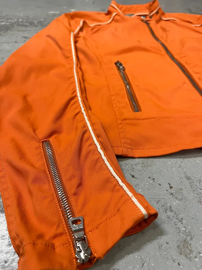 SS2002 Prada Orange Nylon Biker Jacket leYlWSU 5