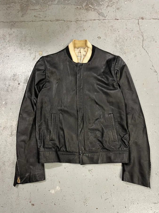 SS2002 Roberto Cavalli Black Leather Leopard Silk Lining Jacket LjkbrIY 0