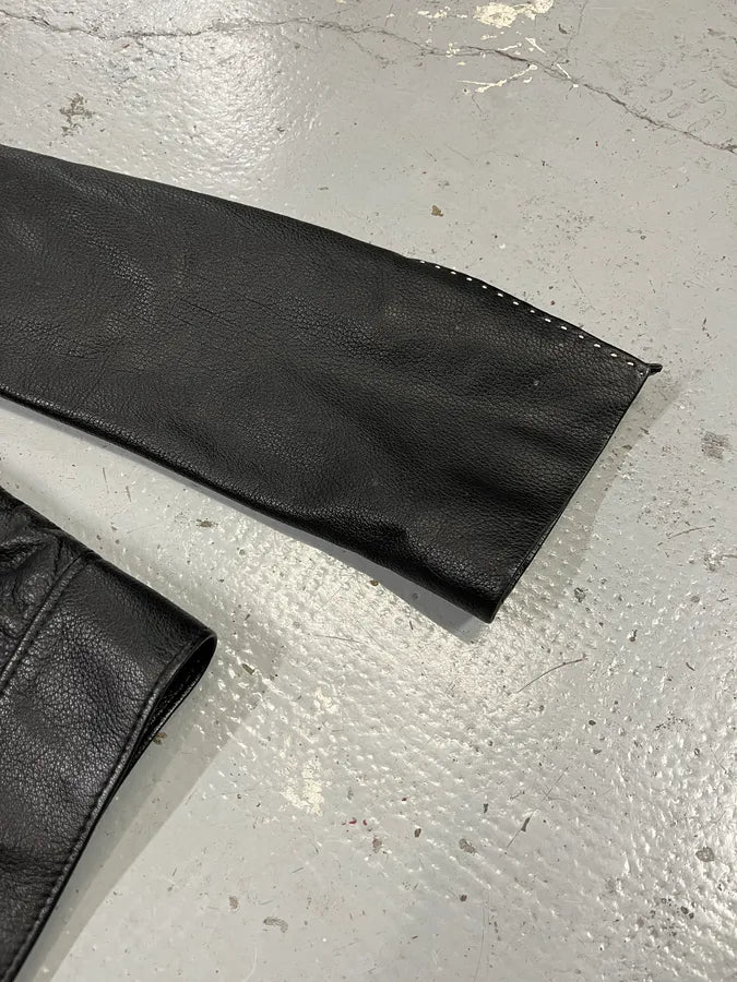 SS2002 Roberto Cavalli Black Leather Leopard Silk Lining Jacket LjkbrIY 5