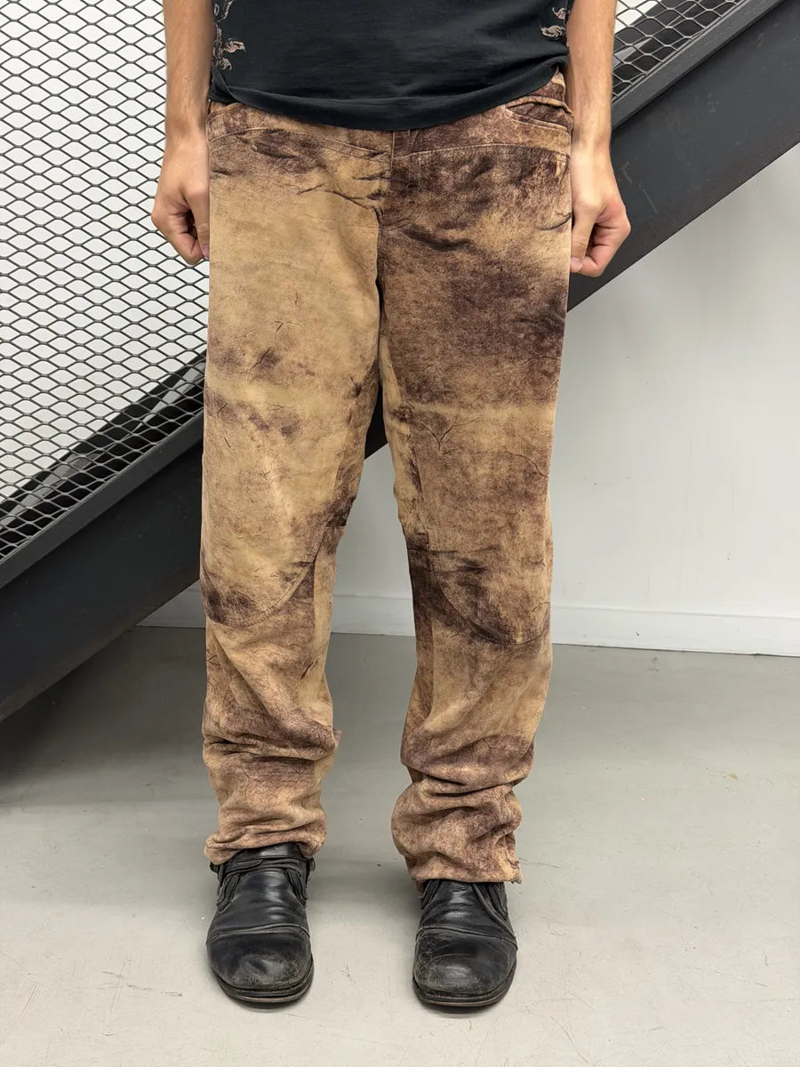 SS2002 Roberto Cavalli Brown Eroded Suede Leather Pants qzjxZVV 0