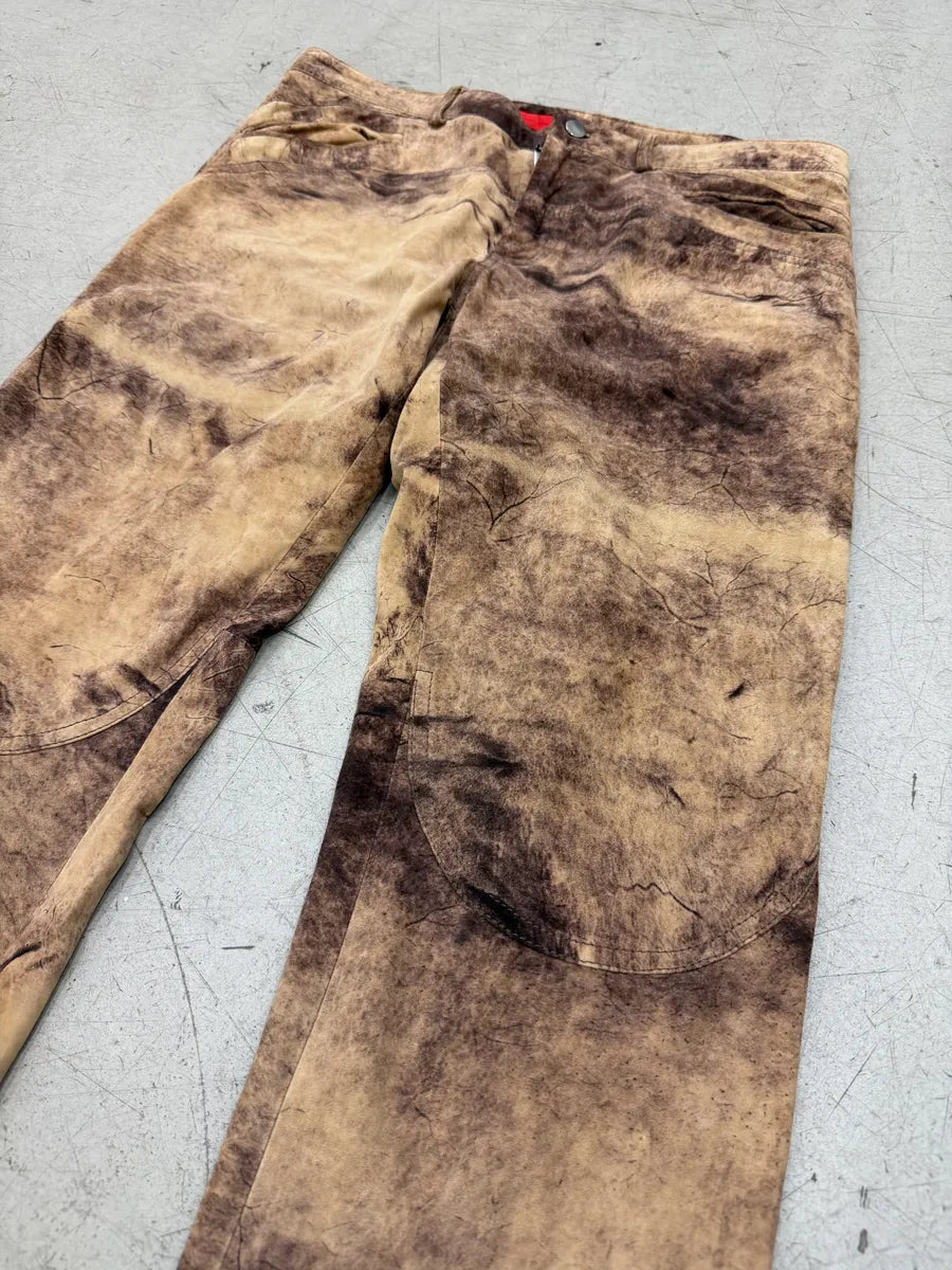 SS2002 Roberto Cavalli Brown Eroded Suede Leather Pants qzjxZVV 10