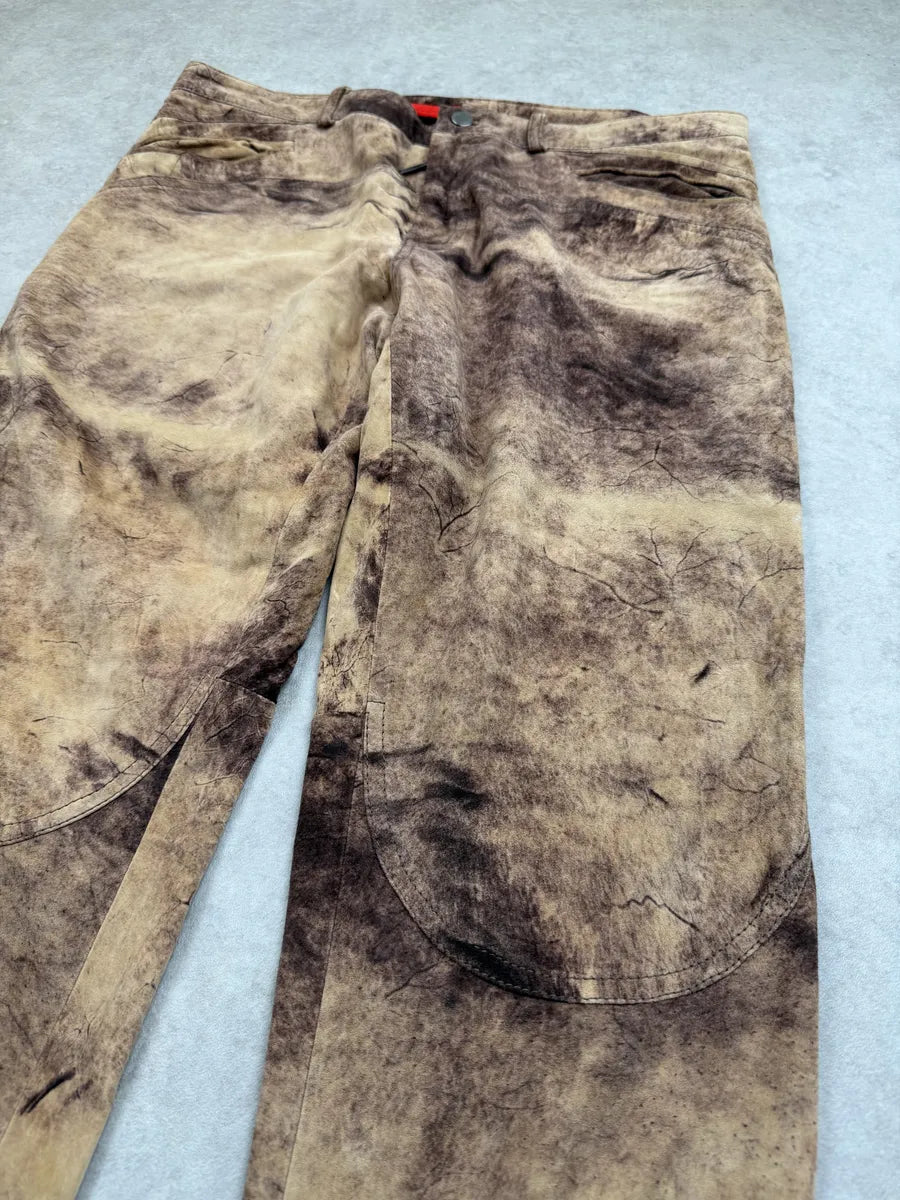 SS2002 Roberto Cavalli Brown Eroded Suede Leather Pants qzjxZVV 14