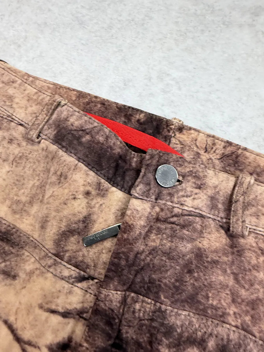 SS2002 Roberto Cavalli Brown Eroded Suede Leather Pants qzjxZVV 15
