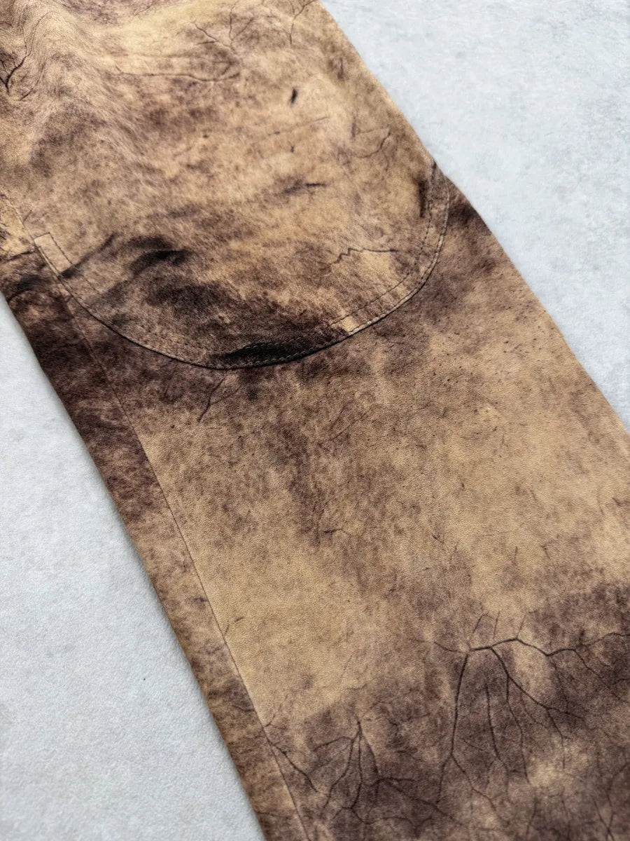 SS2002 Roberto Cavalli Brown Eroded Suede Leather Pants qzjxZVV 16