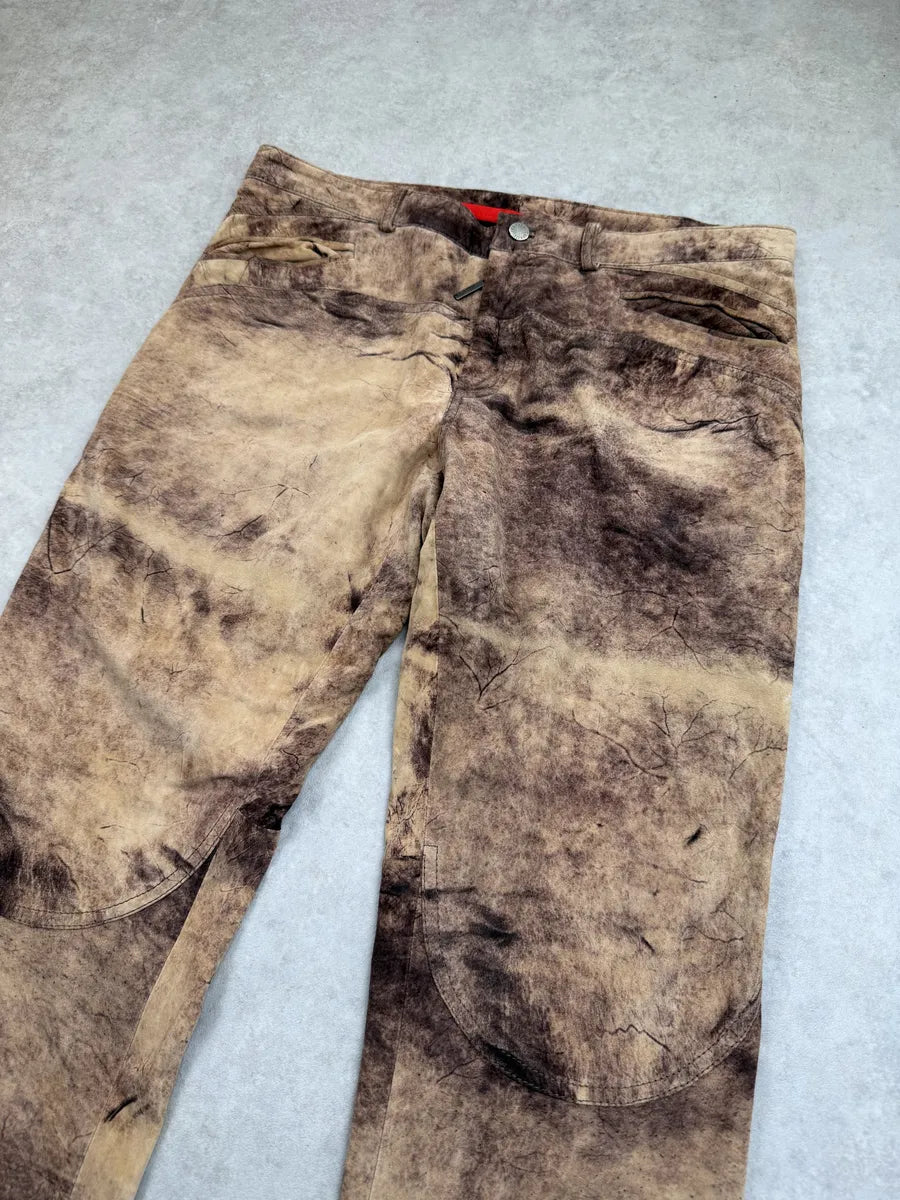 SS2002 Roberto Cavalli Brown Eroded Suede Leather Pants qzjxZVV 18