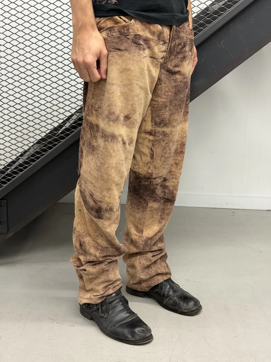 SS2002 Roberto Cavalli Brown Eroded Suede Leather Pants qzjxZVV 2