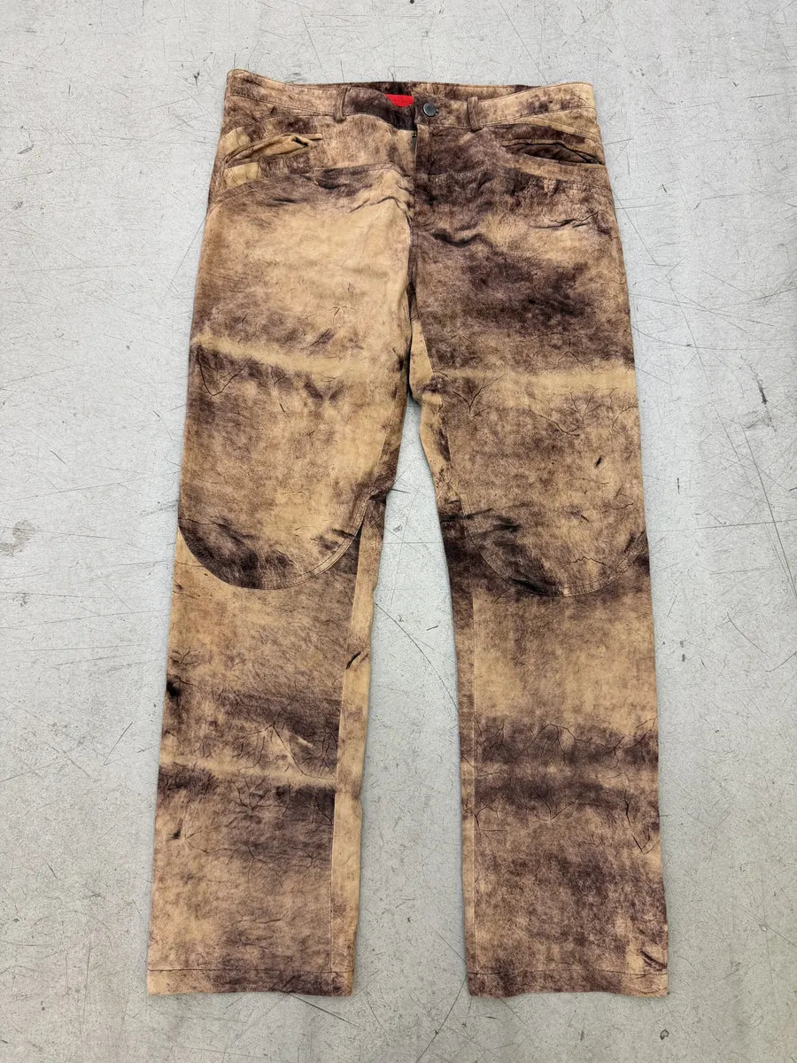 SS2002 Roberto Cavalli Brown Eroded Suede Leather Pants qzjxZVV 4