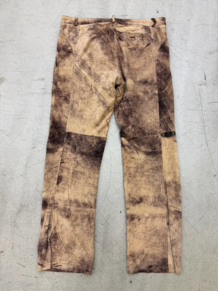 SS2002 Roberto Cavalli Brown Eroded Suede Leather Pants qzjxZVV 5